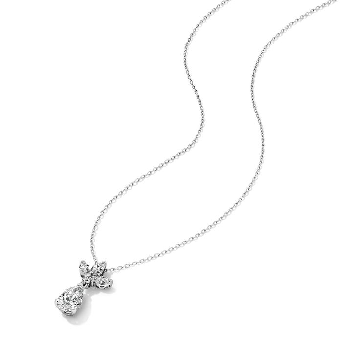 Pear-Shaped Drop Lab Grown Diamond Cluster Necklace In White Gold 14K
