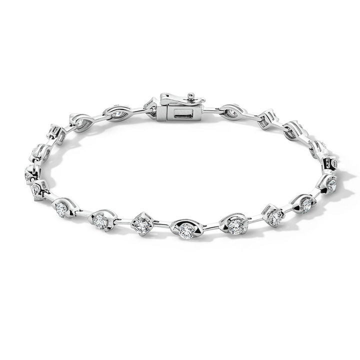 Lab Grown Diamond Marquise & Round Shape Link Bracelet In White Gold 14K