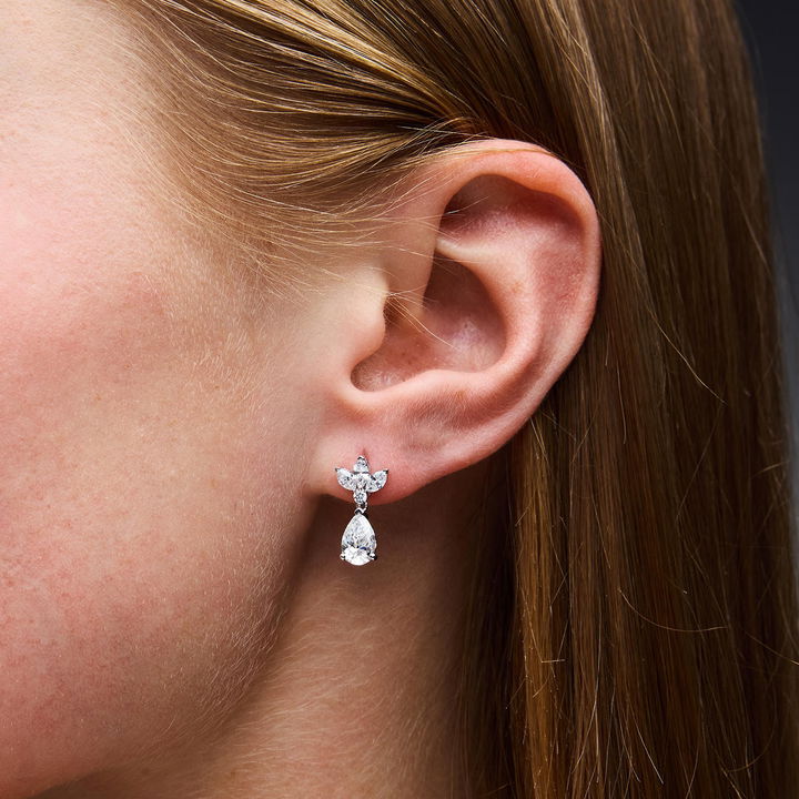 Pear-Shaped Drop Lab Grown Diamond Cluster Earrings In White Gold 14K