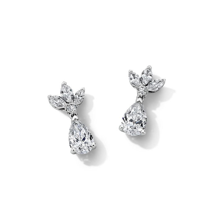 Pear-Shaped Drop Lab Grown Diamond Cluster Earrings In White Gold 14K