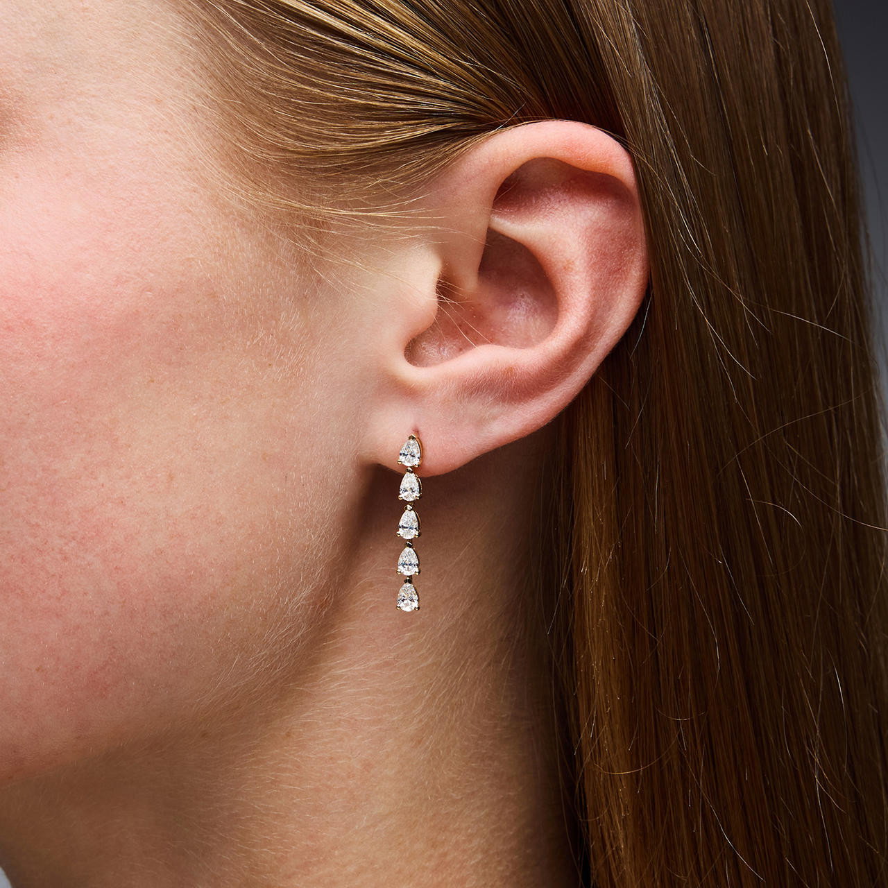 Pear-Shaped Lab Grown Diamond Line Drop Earrings