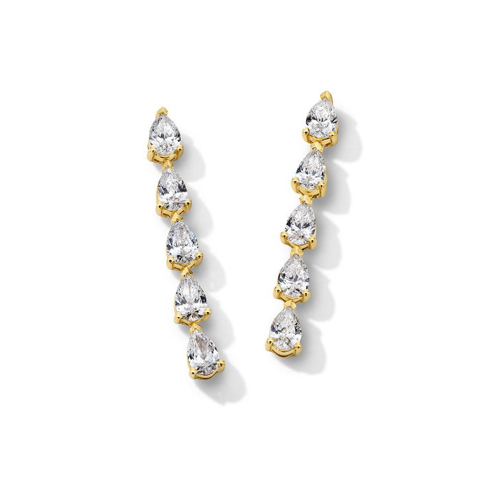 Pear-Shaped Lab Grown Diamond Line Drop Earrings In Yellow Gold 14K