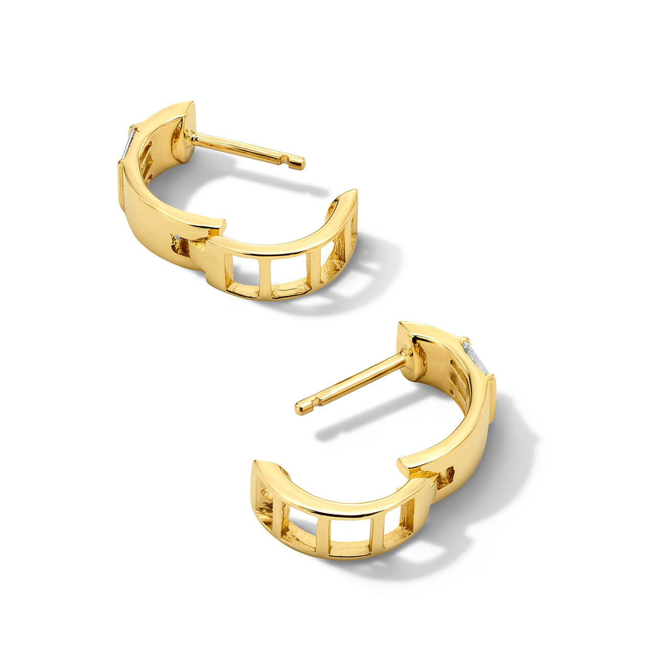 Gold Baguette Diamond Huggie Hoop Earrings