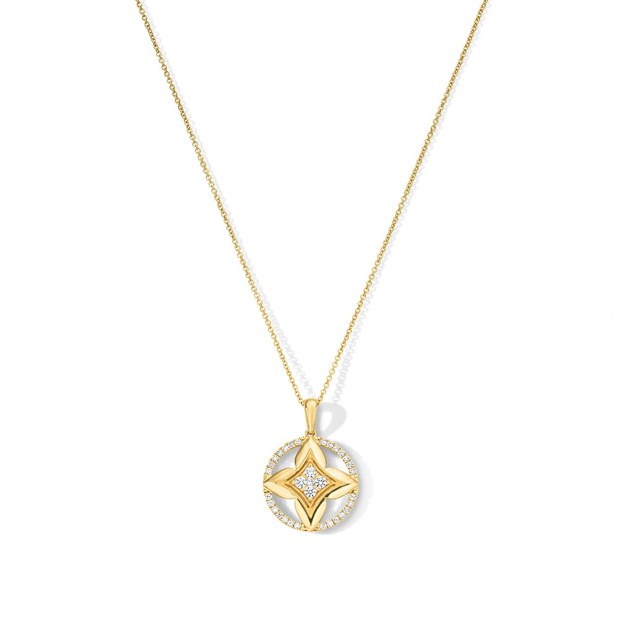Diamond Circle Clover Medallion Necklace 0