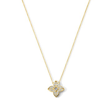 Diamond Clover Medallion Necklace In Yellow Gold 18K