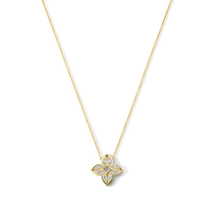 Diamond Clover Medallion Necklace In Solid 18K Yellow Gold