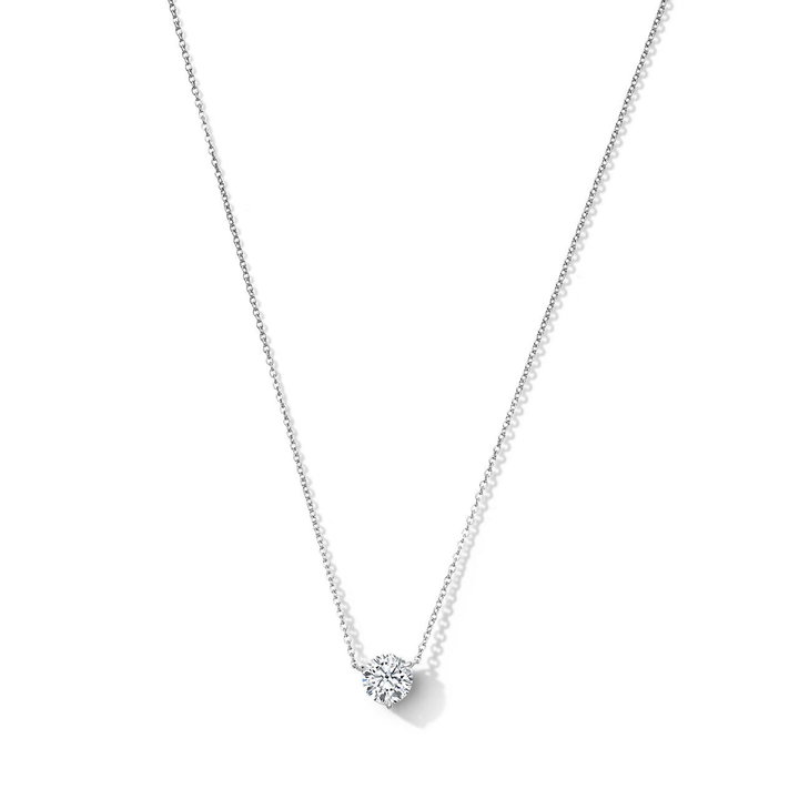 Three Prong Lab Grown Diamond Solitaire Pendant Necklace In White Gold 14K