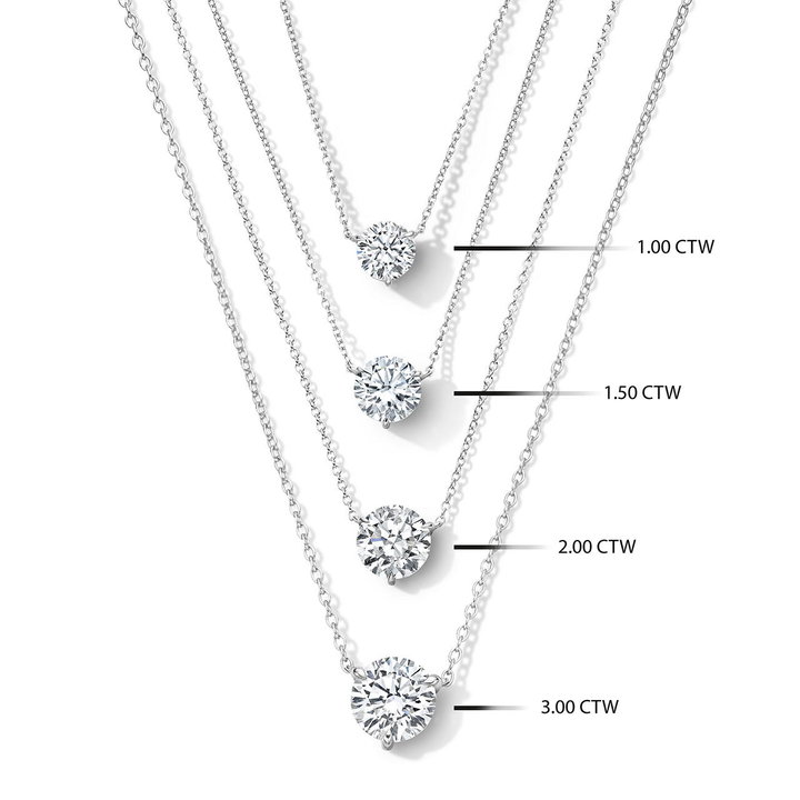 Three Prong Lab Grown Diamond Solitaire Pendant Necklace In White Gold 14K