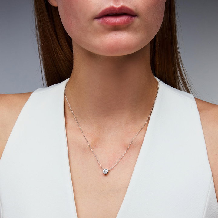 Three Prong Lab Grown Diamond Solitaire Pendant Necklace In White Gold 14K