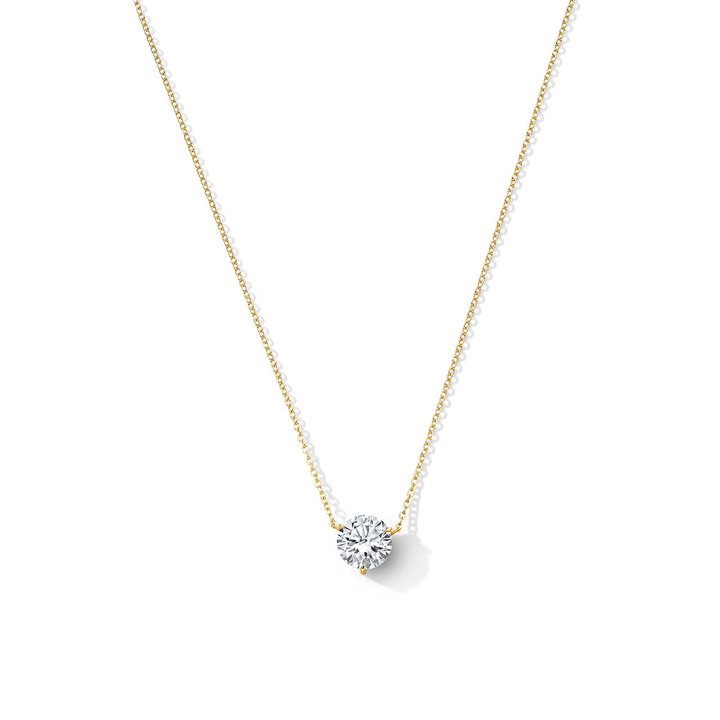 Three Prong Lab Grown Diamond Solitaire Pendant Necklace In Yellow Gold 14K