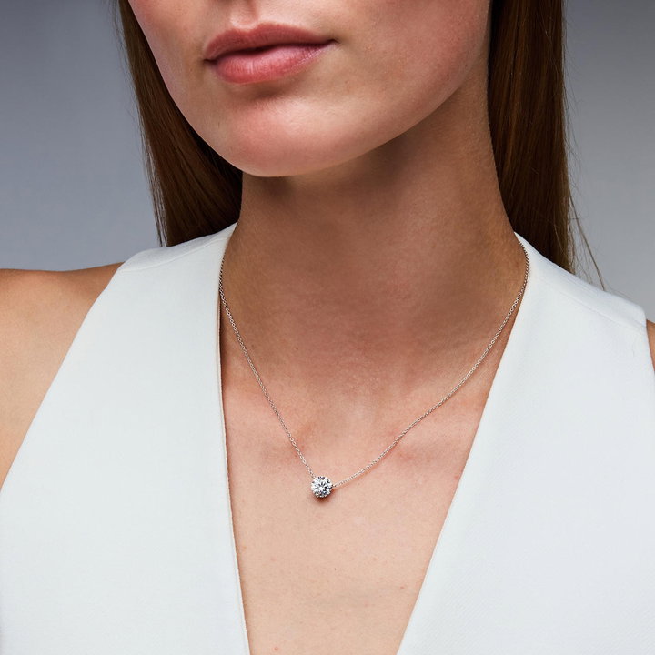 Three Prong Lab Grown Diamond Solitaire Pendant Necklace In Yellow Gold 14K
