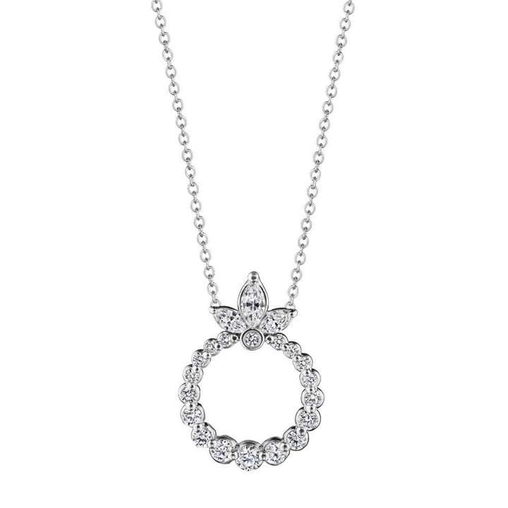 Verragio Graduated Diamond Circle Pendant Necklace In Solid 18K White Gold