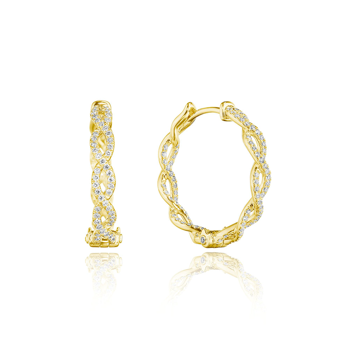 Verragio Braided In/Out Diamond Hoop Earrings In Solid 18K Yellow Gold
