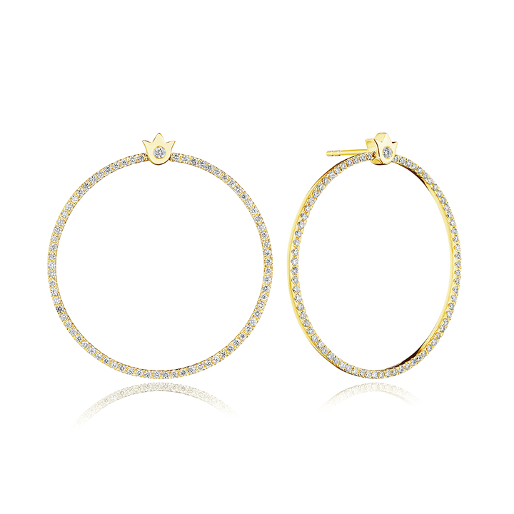 Verragio Medium Crest Circle Diamond Earrings In Solid 18K Yellow Gold