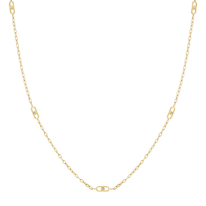 Michael M. Paperclip Chain Station Necklace In Solid 14K Yellow Gold