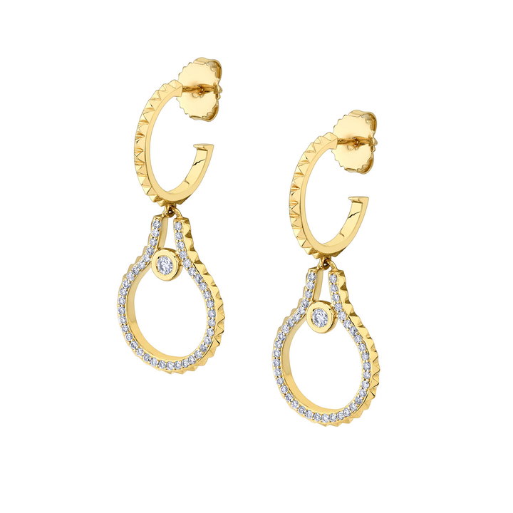 Michael M. Bezel Diamond Pyramid Dangle Earrings In Solid 14K Yellow Gold