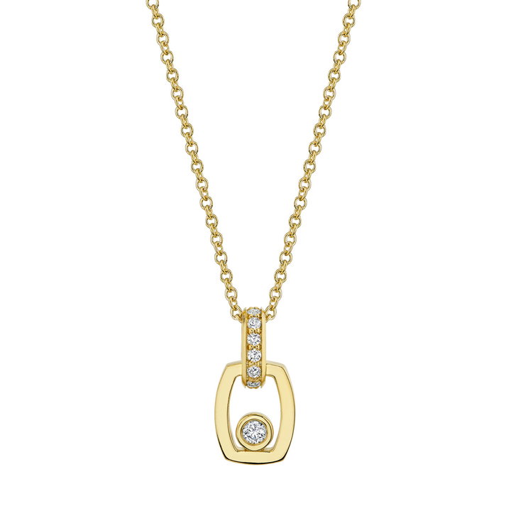 Michael M. Bezel Diamond Drop Link Necklace In Solid 14K Yellow Gold