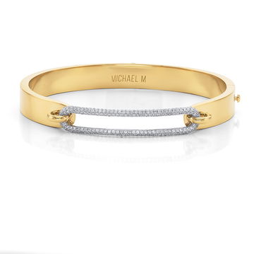 Michael M. Pave Link Gold Bangle Bracelet In White And Yellow Gold 14K