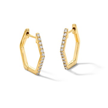 Diamond Hexagon Hoop Earrings In Yellow Gold 14K