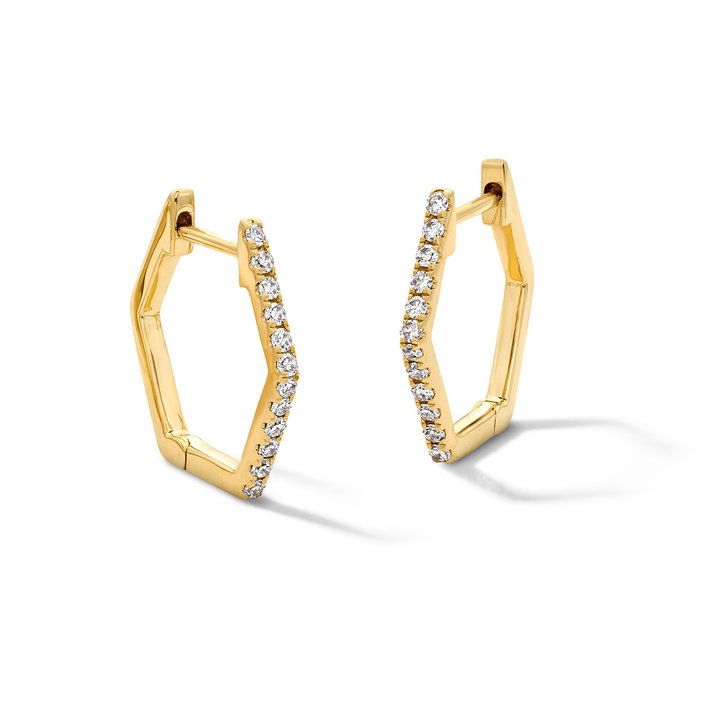 Diamond Hexagon Hoop Earrings In Yellow Gold 14K