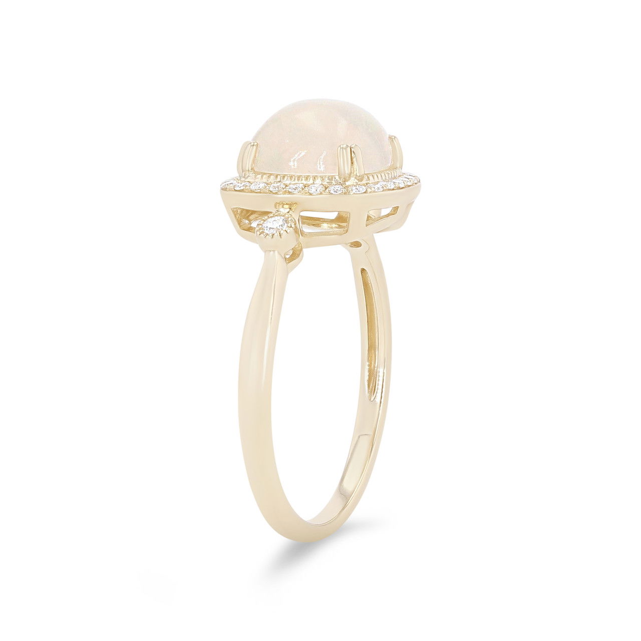 Opal and Diamond Milgrain Halo Ring