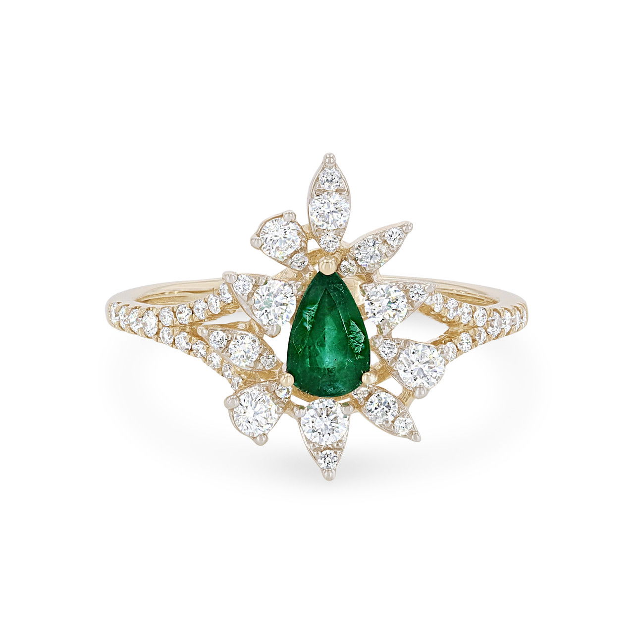 Emerald and Diamond Abstract Halo Ring
