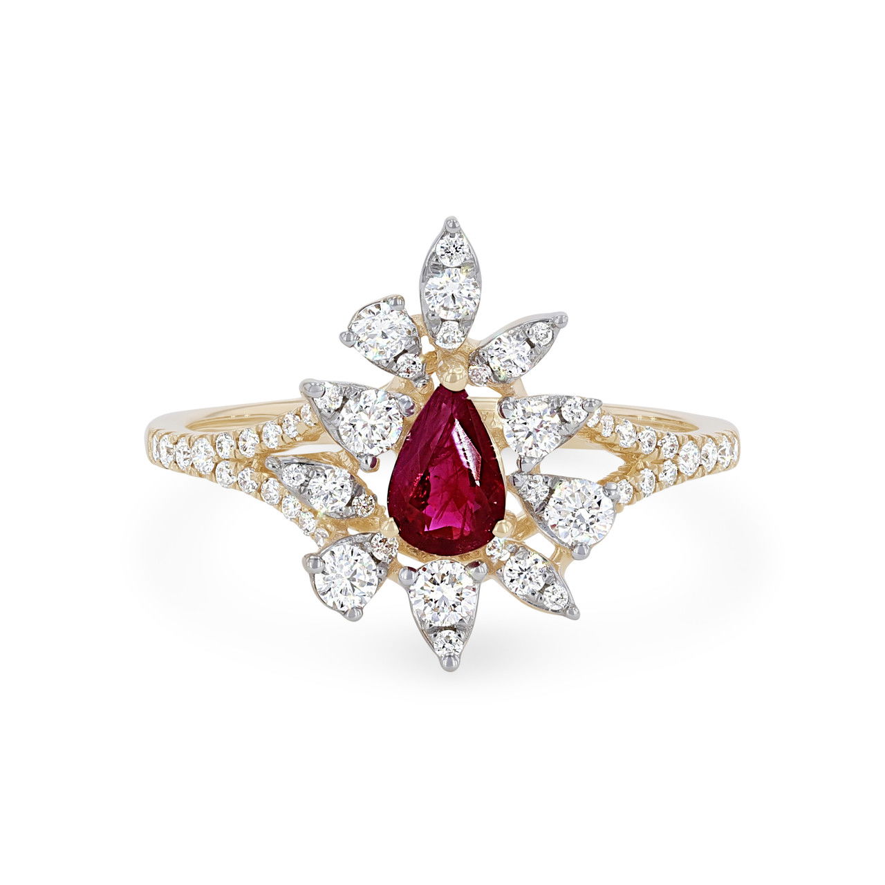 Ruby and Diamond Abstract Halo Ring
