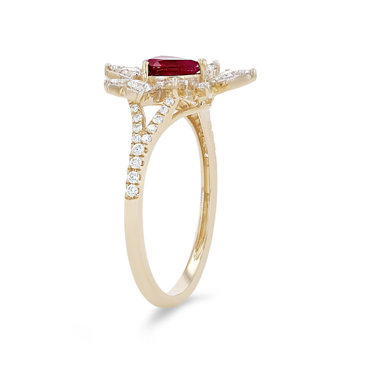 Ruby and Diamond Abstract Halo Ring