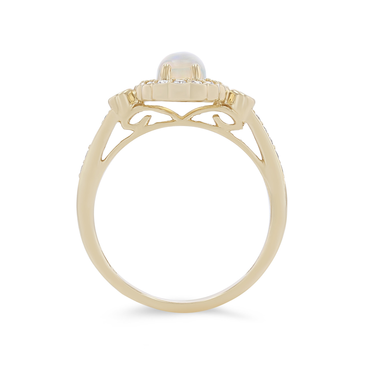 Opal and Diamond Scallop Halo Ring