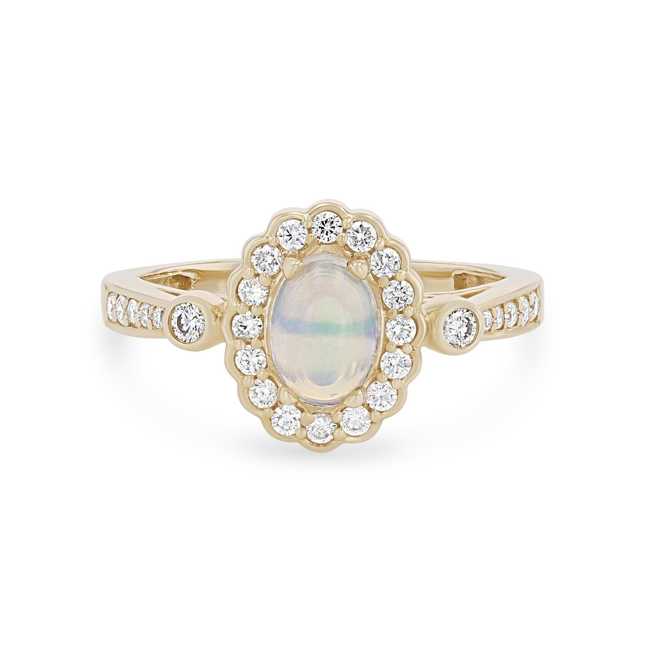 Opal and Diamond Scallop Halo Ring