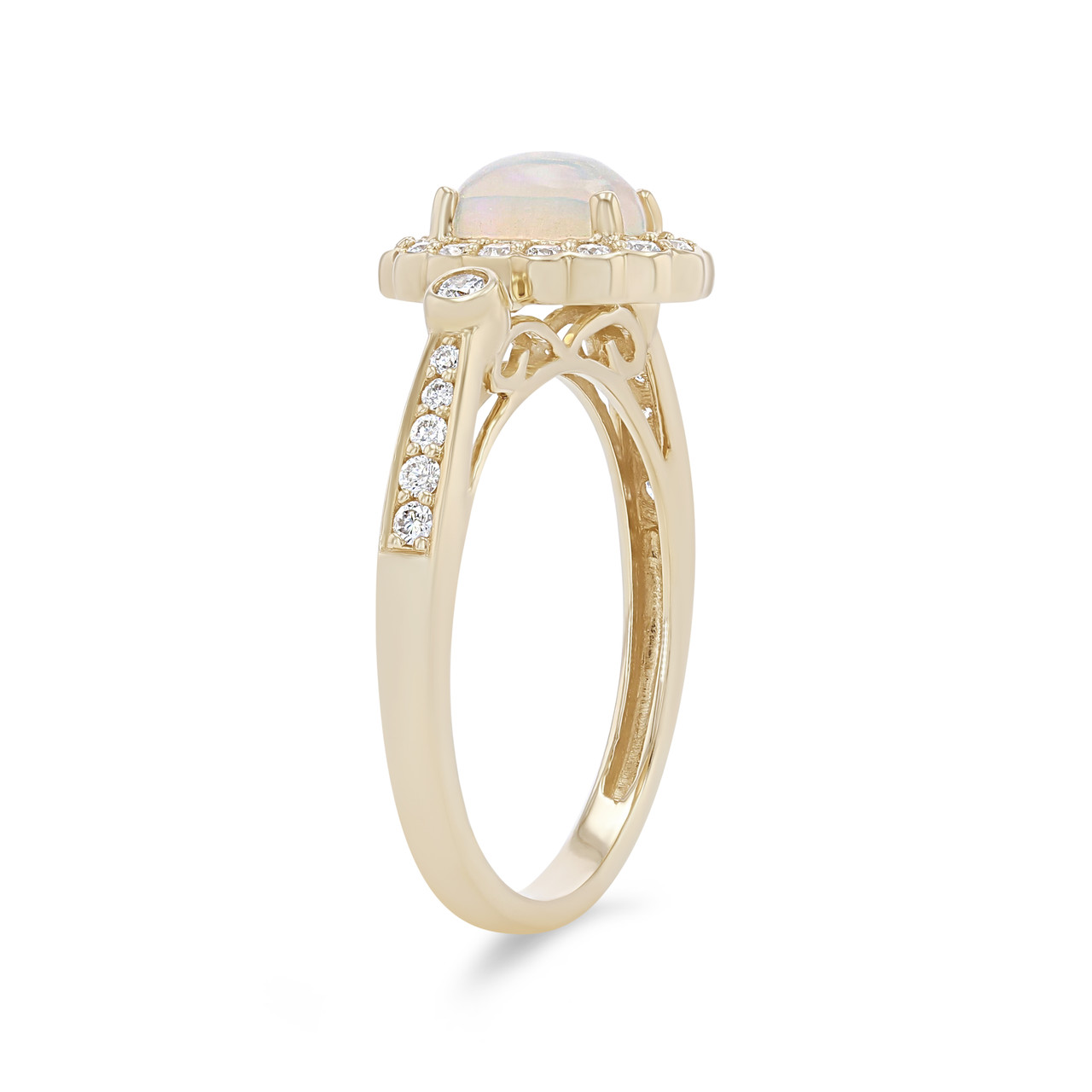 Opal and Diamond Scallop Halo Ring