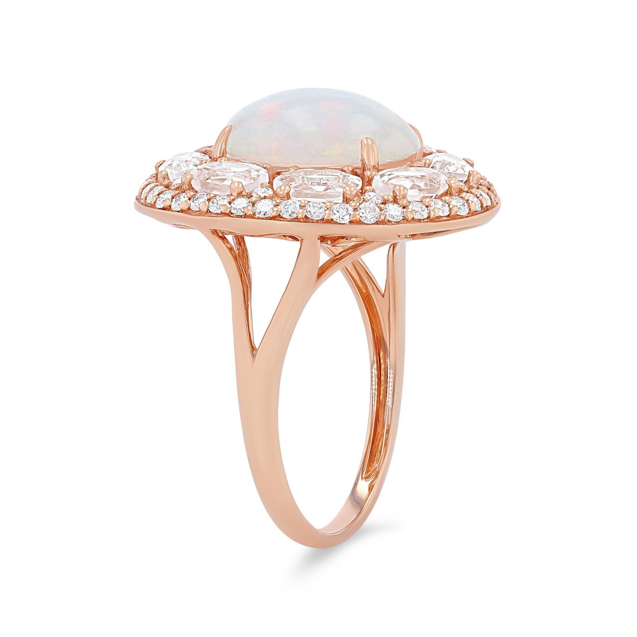Opal and Morganite Halo Ring