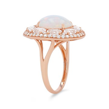 Opal and Morganite Halo Ring In Rose Gold 14K