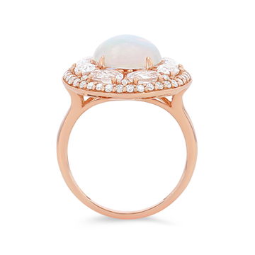 Opal and Morganite Halo Ring In Rose Gold 14K