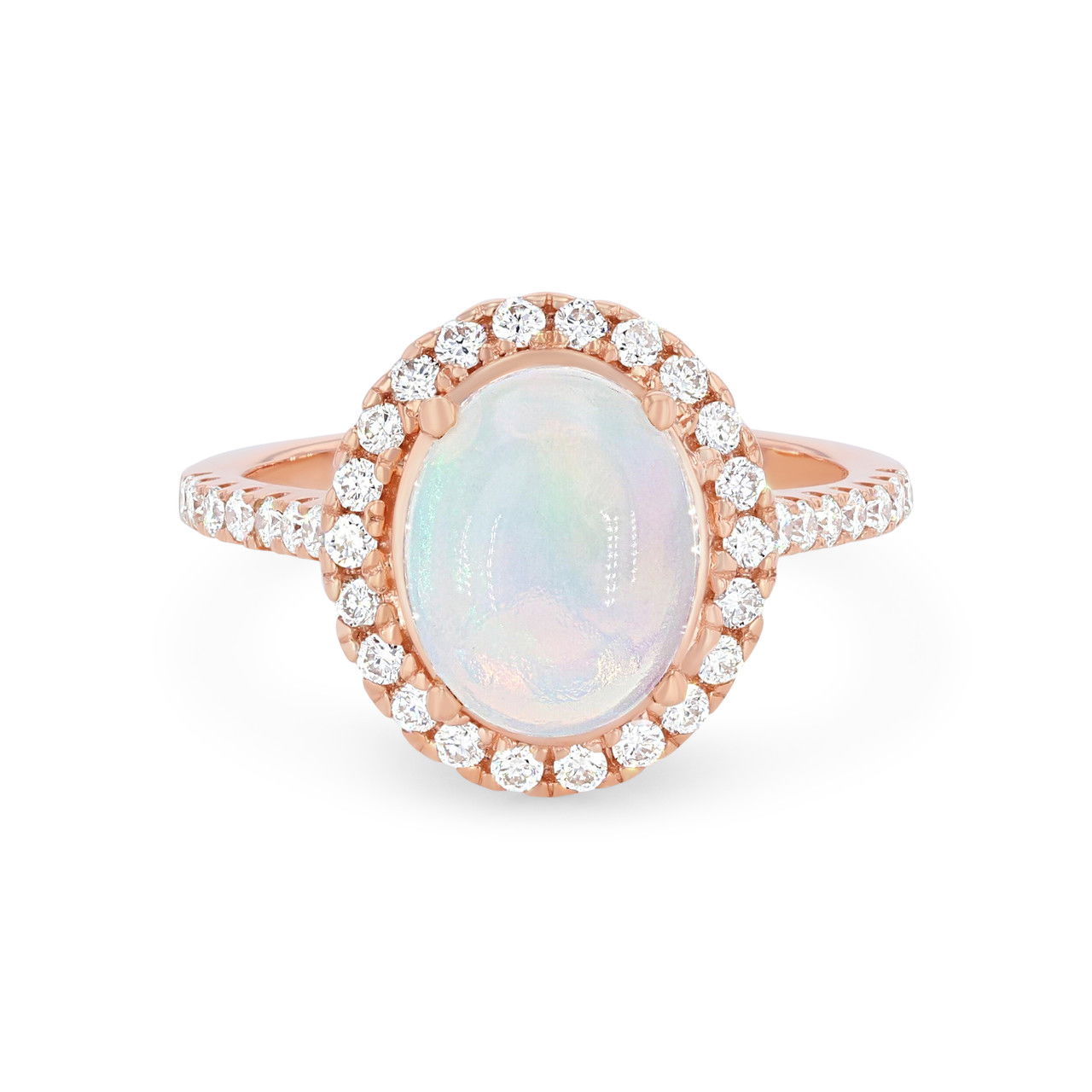 Opal and Diamond Oval Halo Ring