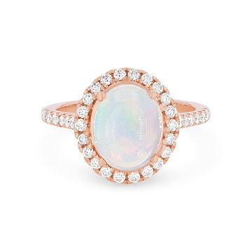 Opal and Diamond Oval Halo Ring In Rose Gold 14K