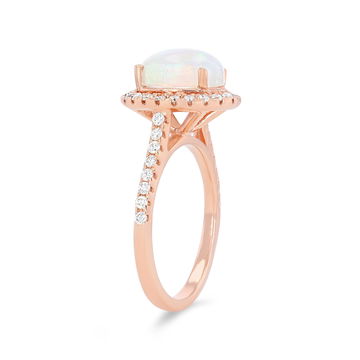 Opal and Diamond Oval Halo Ring In Rose Gold 14K