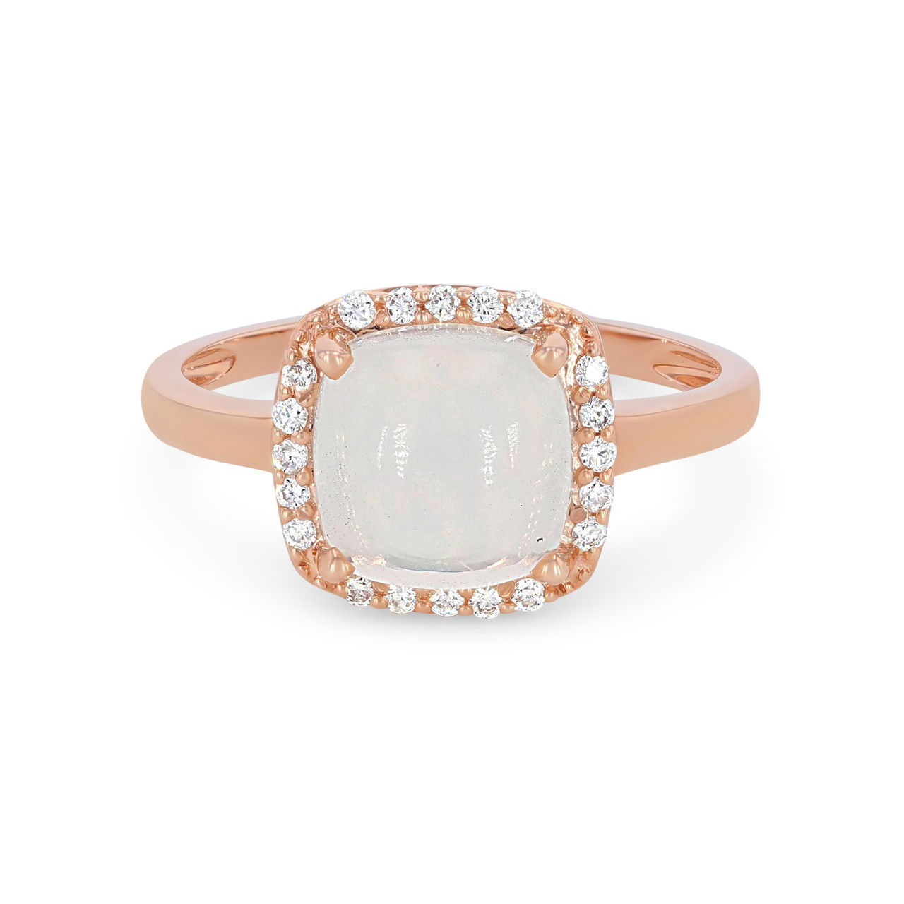 Opal and Diamond Cushion Halo Ring