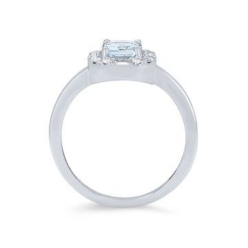 Aquamarine and Mixed Diamond Halo Ring In White Gold 14K