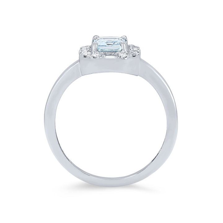 Aquamarine and Mixed Diamond Halo Ring In White Gold 14K