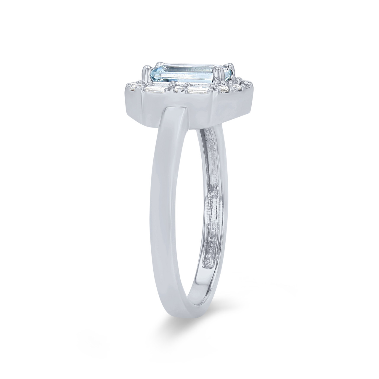 Aquamarine and Mixed Diamond Halo Ring