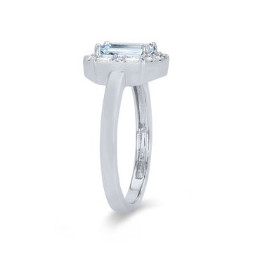 Aquamarine and Mixed Diamond Halo Ring In White Gold 14K