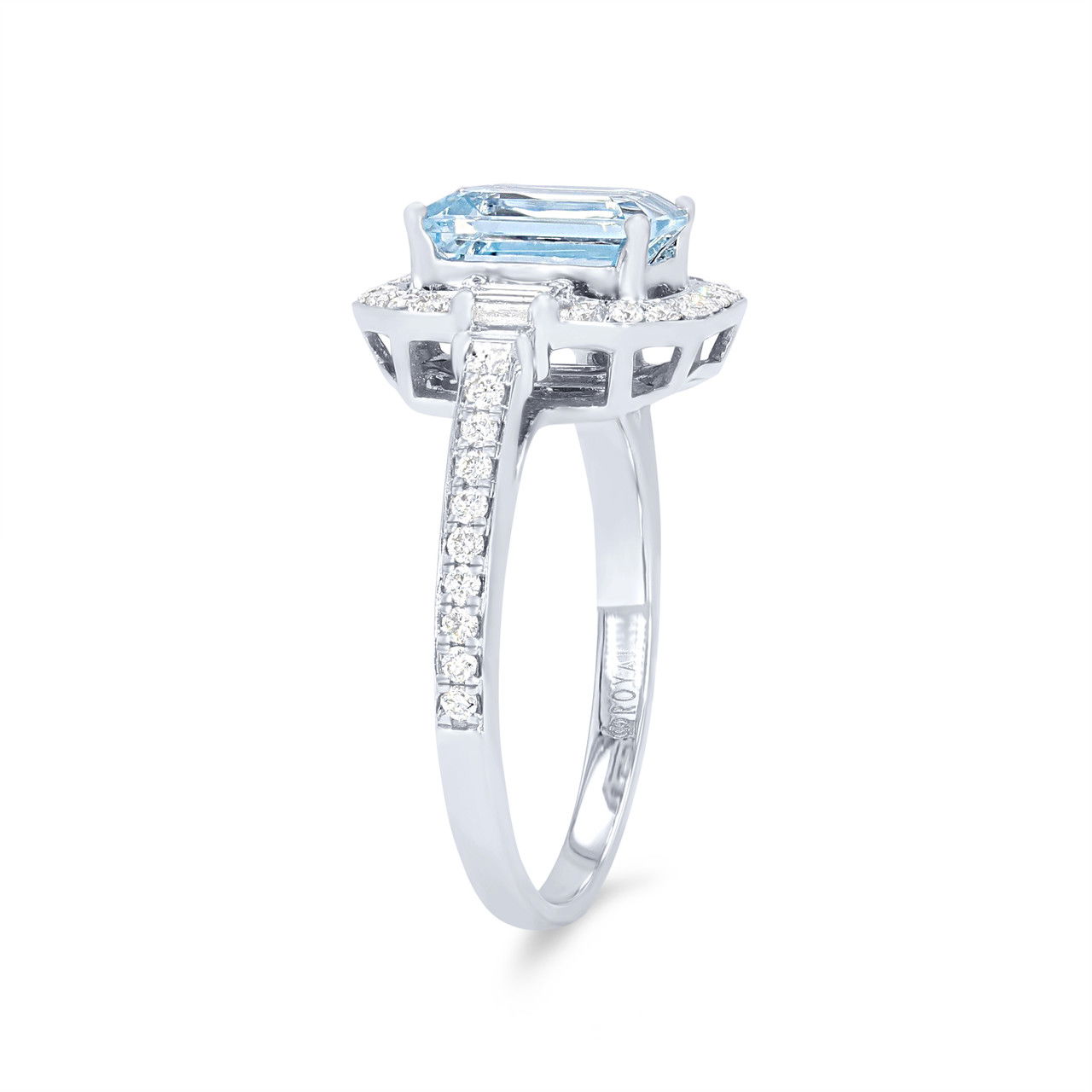 Aquamarine and Diamond Emerald Halo Ring