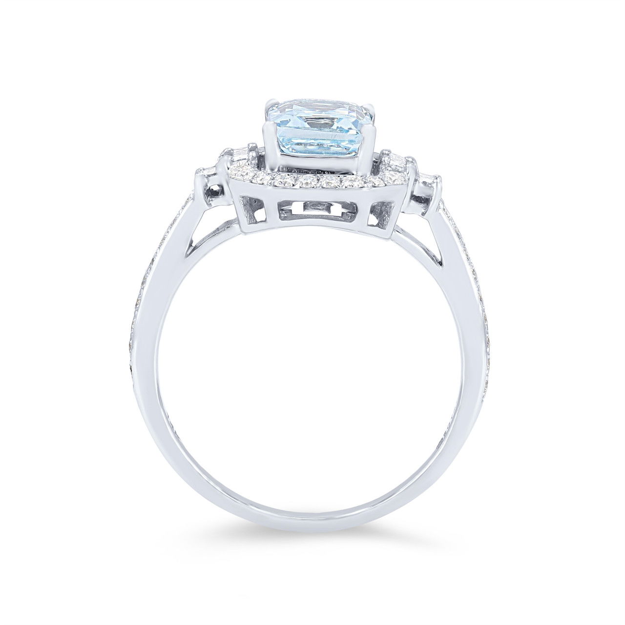 Aquamarine and Diamond Emerald Halo Ring