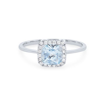 Aquamarine and Diamond Cushion Halo Ring In White Gold 14K