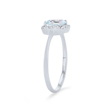 Aquamarine and Diamond Cushion Halo Ring In White Gold 14K