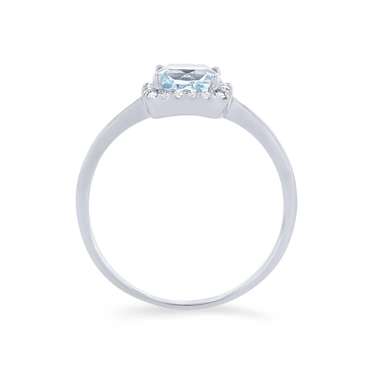 Aquamarine and Diamond Cushion Halo Ring