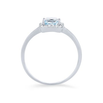 Aquamarine and Diamond Cushion Halo Ring In White Gold 14K