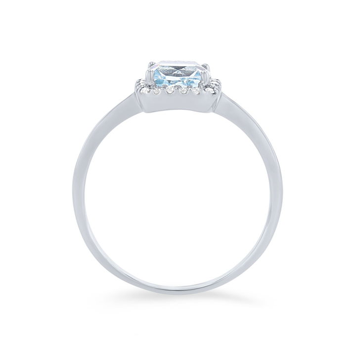 Aquamarine and Diamond Cushion Halo Ring In White Gold 14K