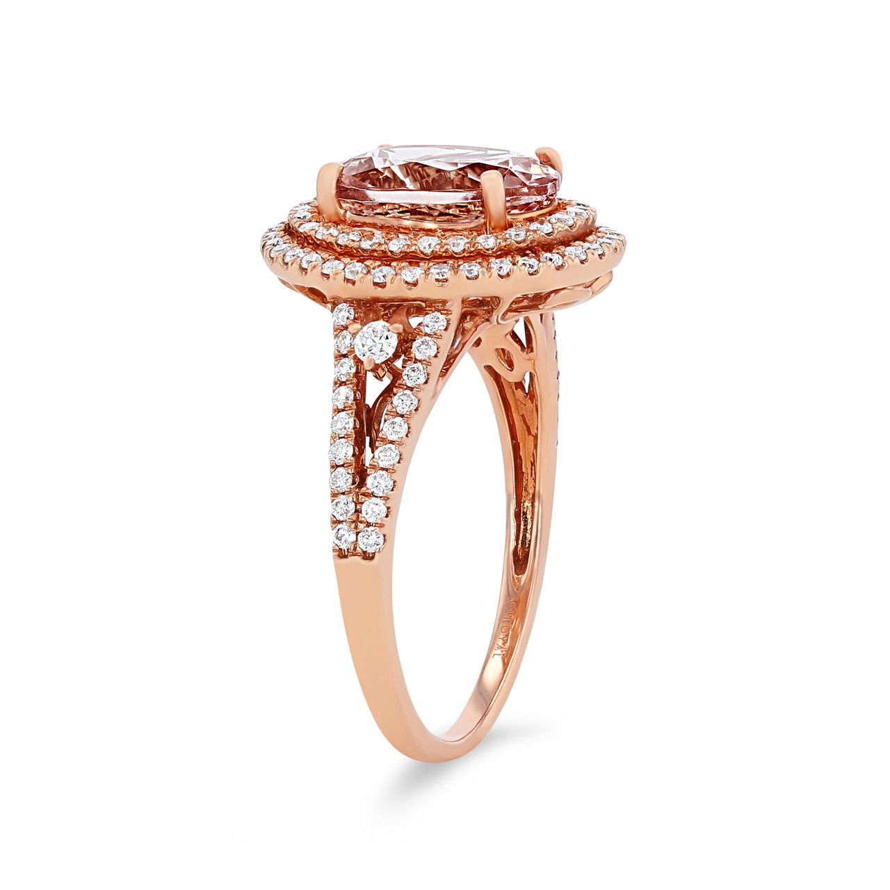 Morganite and Diamond Double Halo Ring